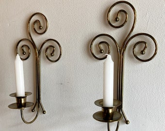 Vintage brass scroll design wall sconce sconces glass shades candle holders wall decor retro votive holder