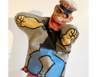 Vintage 1929 Popeye hand puppet plastic head fabric body collectible retro toy doll