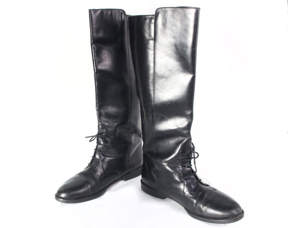 Vintage 90's size 7 1/2 Women's Black Leather Rid… - image 2