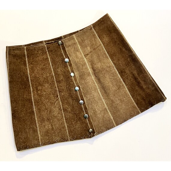 Vintage 1960’s brown suede leather mini skirt hip… - image 5