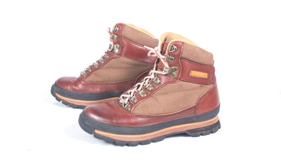 VTG 90's size 7 Women's Brown Leather & Canvas Hi… - image 1