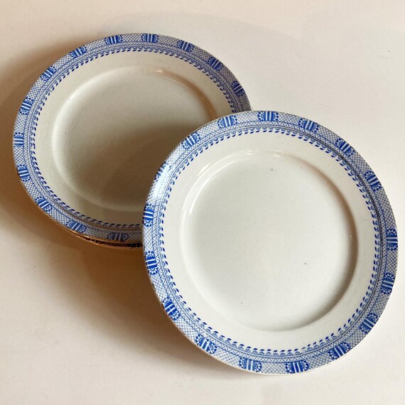 Vintage 1920s Antique Porcelain Plates Blue and Gold Pattern Salad Plate Tableware Kitchenware Home Decor Etsy Canada