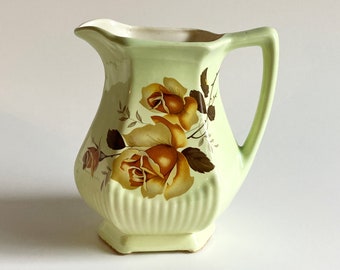 Vintage 80’s ceramic pottery pitcher vase home decor tableware kitchenware rose green floral