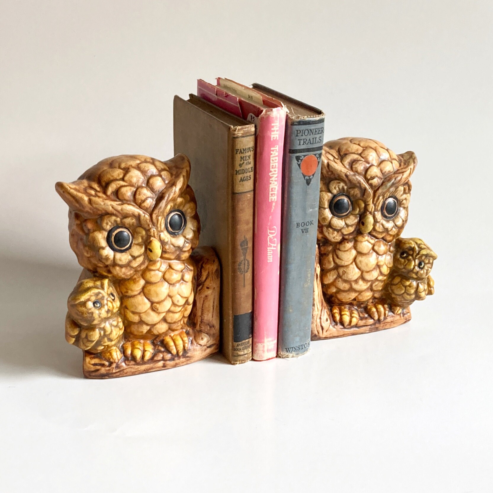 Vintage 1970s Ceramic Owl Bookends Owls Retro Kitschy Kitsch Home Decor
