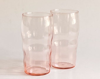 Vintage pink depression glass tumblers glasses cups tumbler cup optic rubbed 30s