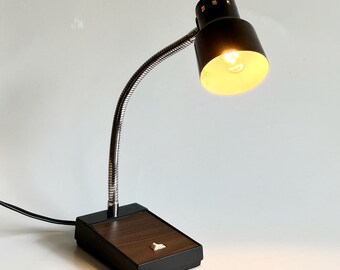 Vintage mcm mini gooseneck desk lamp adjustable retro black faux wood light home decor mid century modern retro