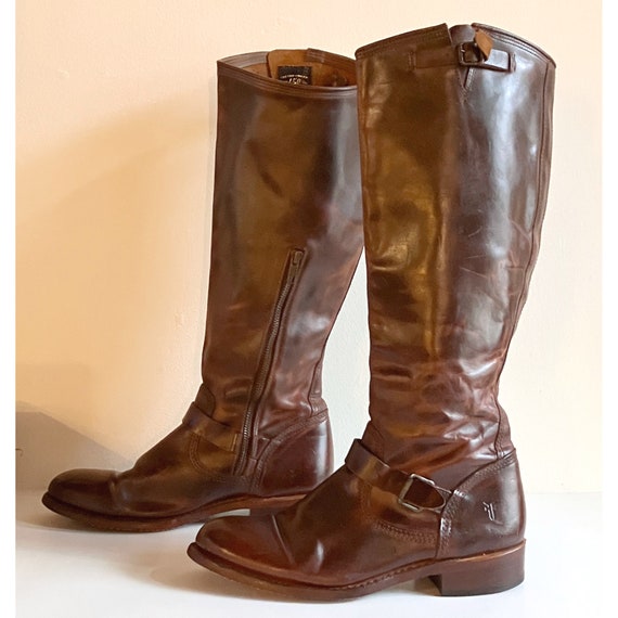 Vintage Frye brown leather riding boots campus kn… - image 2