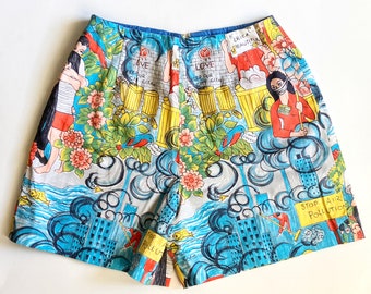 Vintage 70’s keep America beautiful anti littering environmentalist novelty print shorts retro handmade