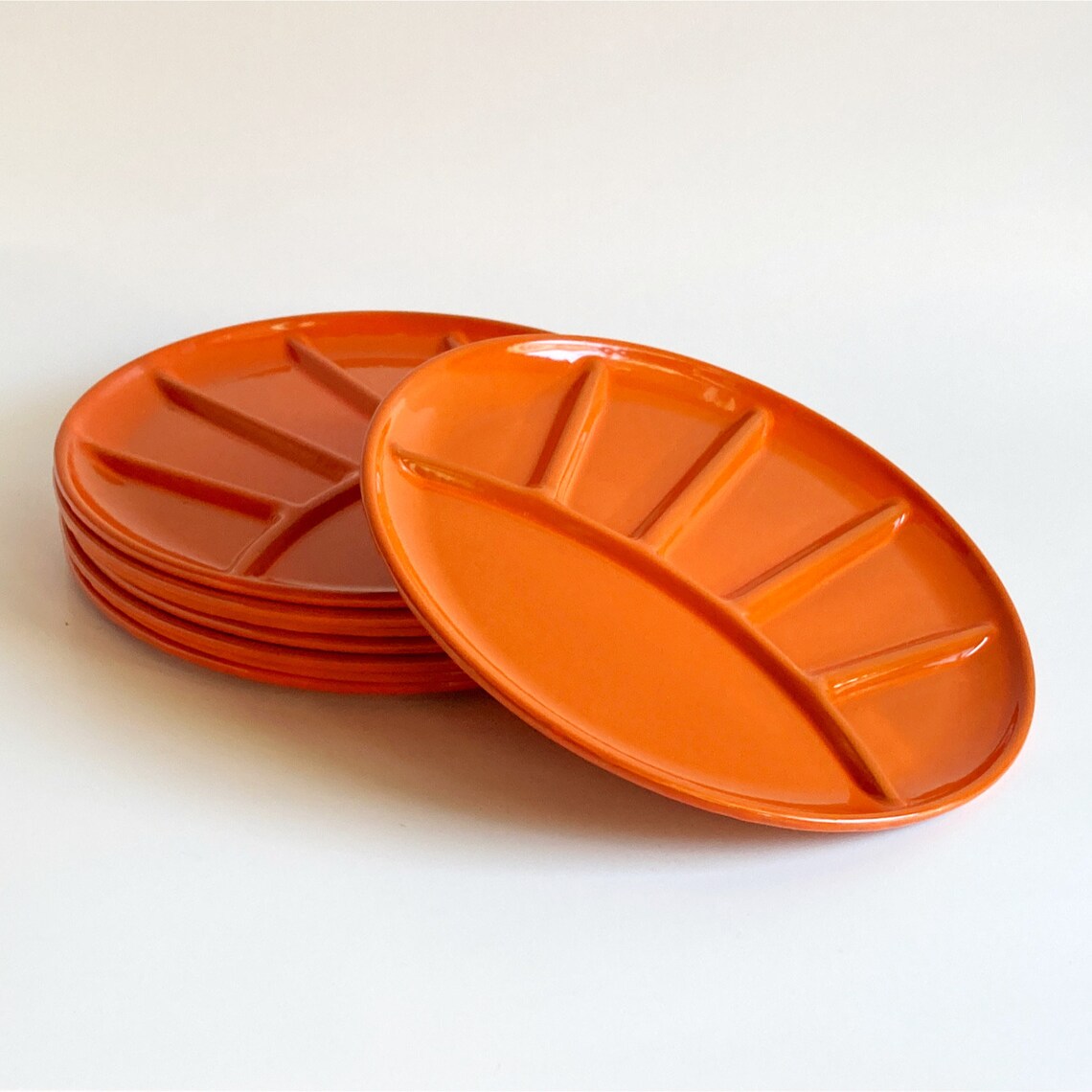 Vintage 1970s retro orange enamel divided plates plate Japan Etsy