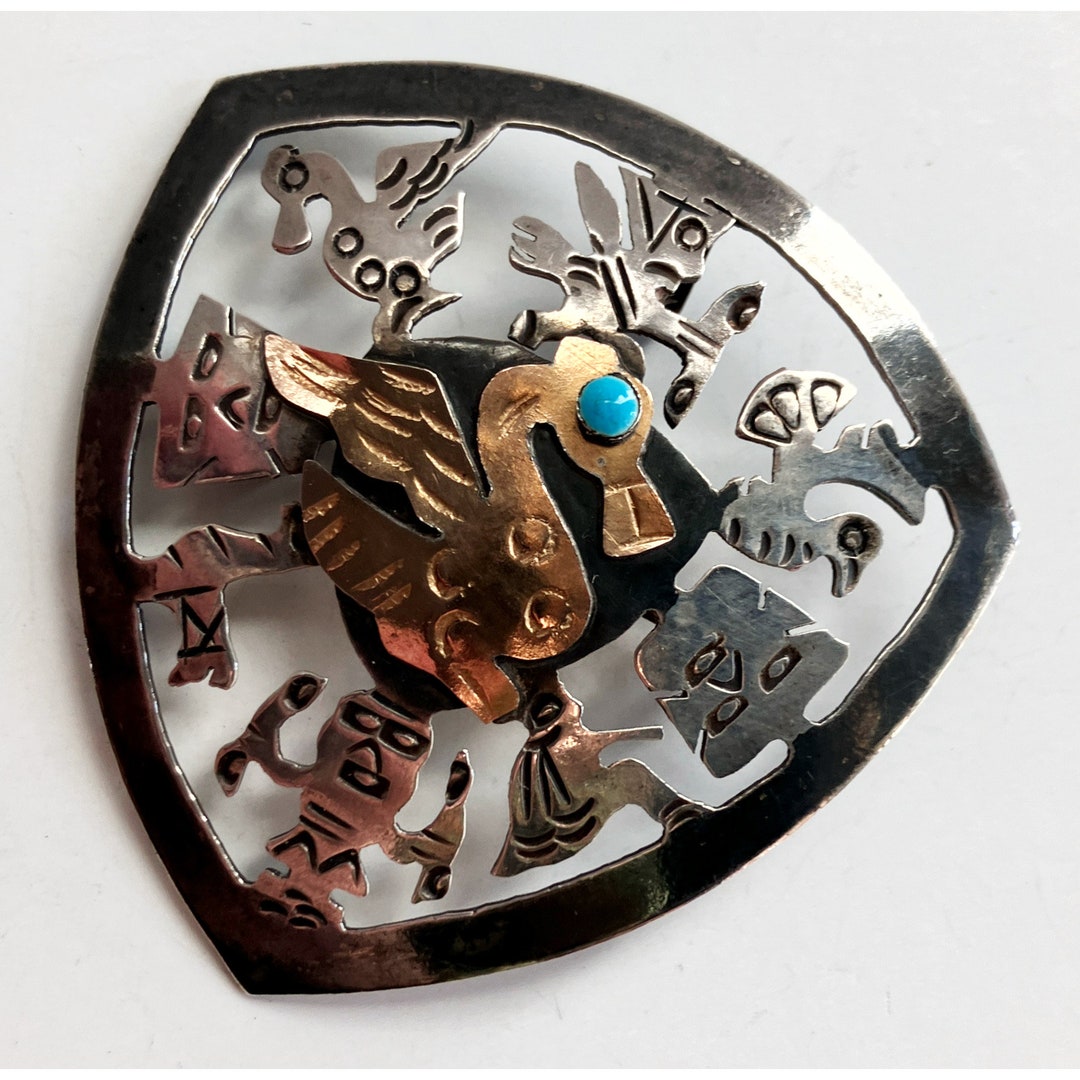 Vintage 60s Silver & Gold Mayan / Aztec Bird Pin Brooch - Etsy