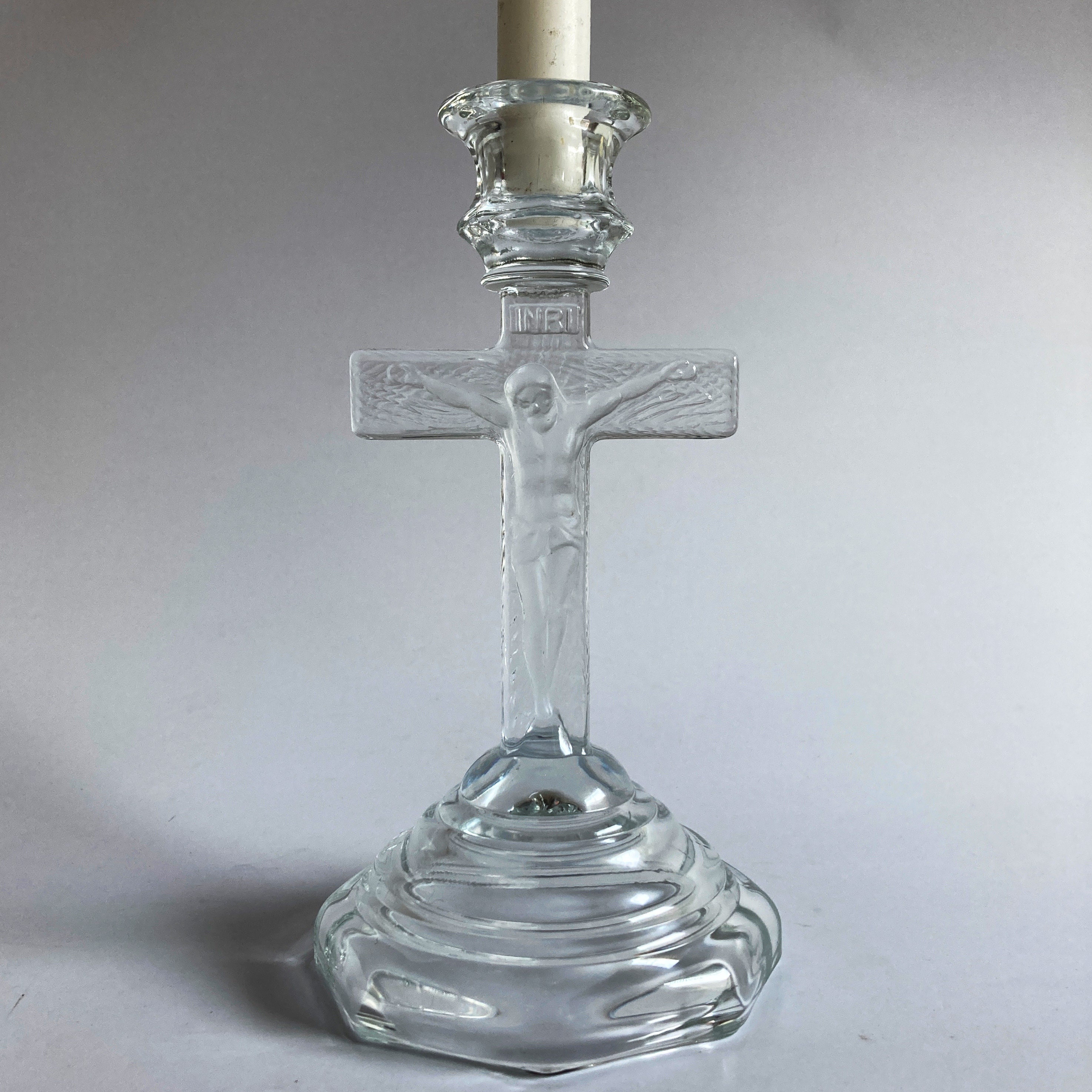 Vintage glass Jesus candle holder candlestick holder Christ Etsy