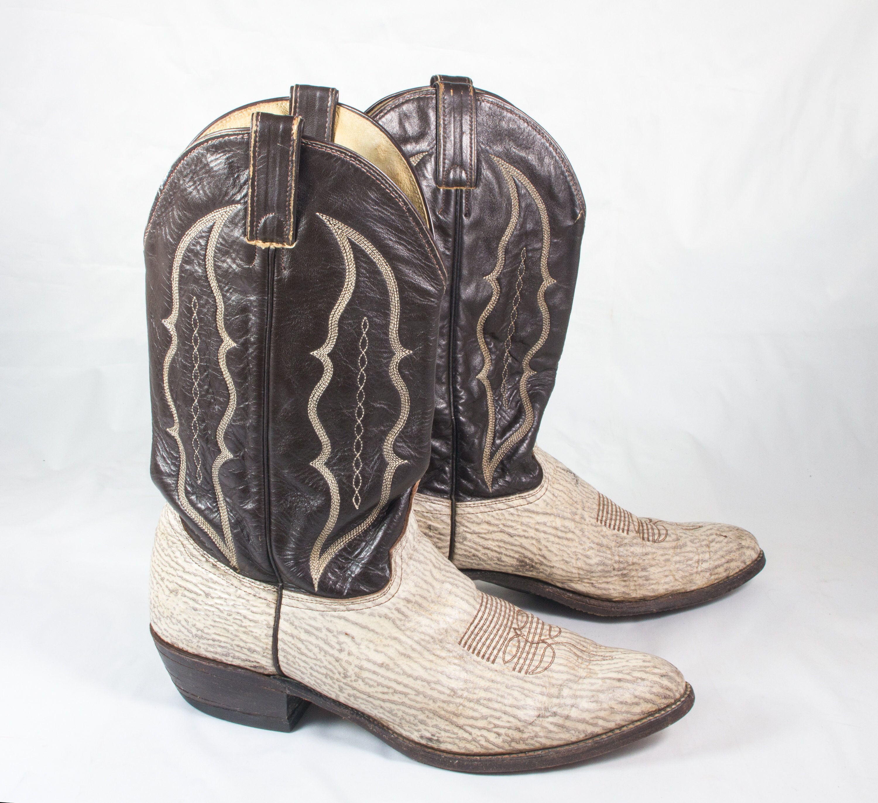 VTG 80's Size 12 Men's Two Tone Cowboy Boots Leather Etsy UK