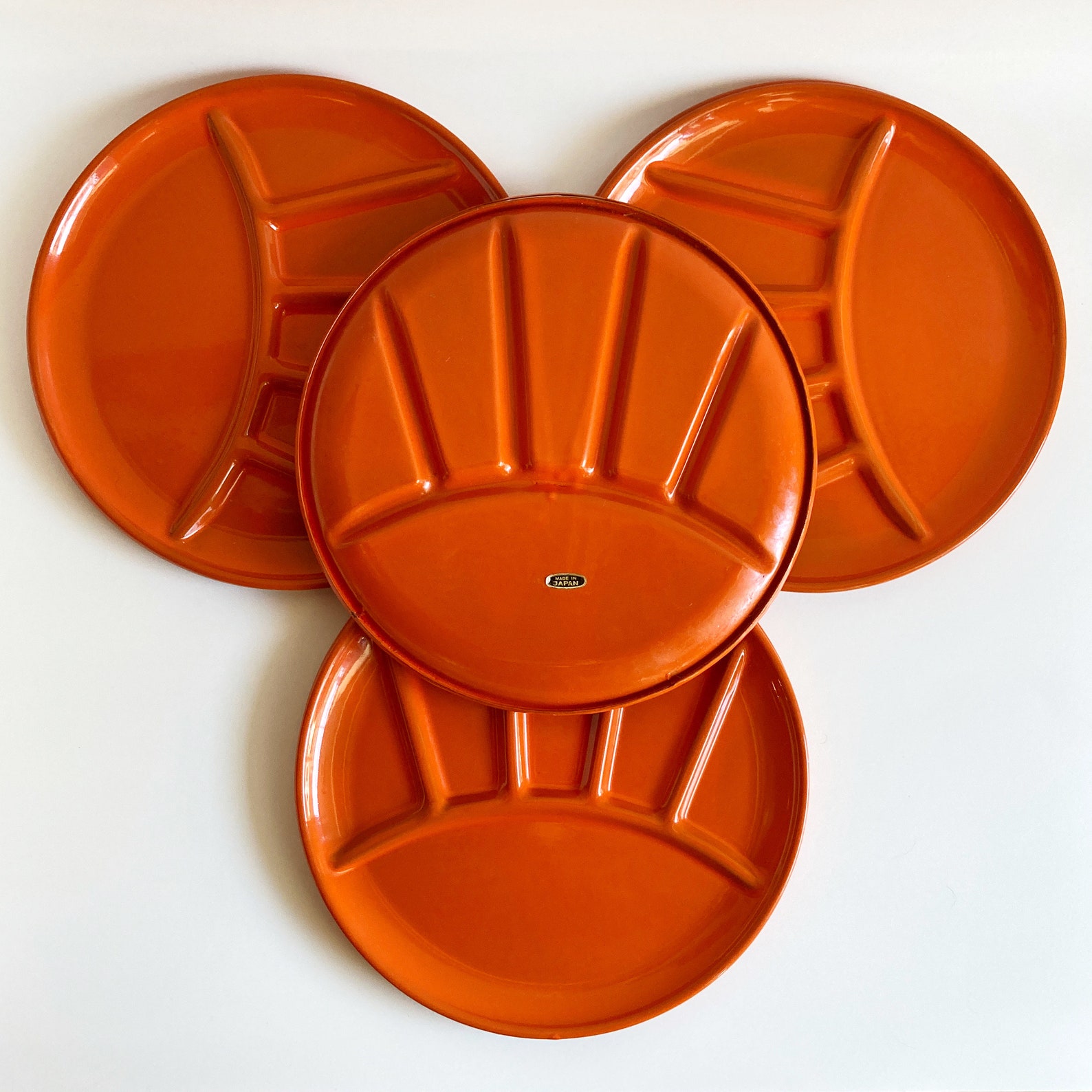 Vintage 1970s retro orange enamel divided plates plate Japan Etsy