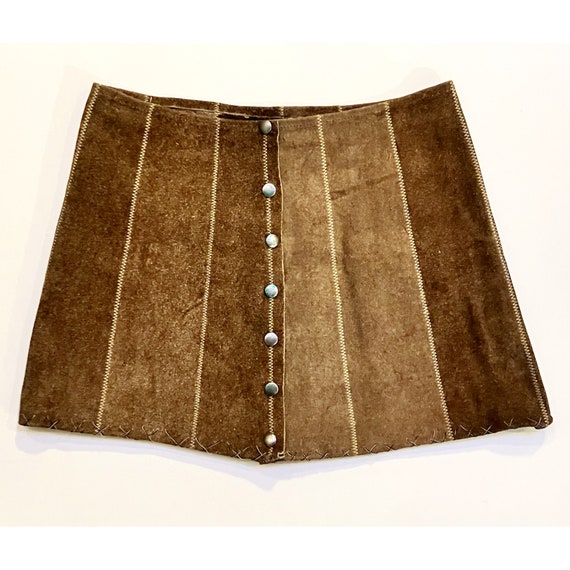 Vintage 1960’s brown suede leather mini skirt hip… - image 4