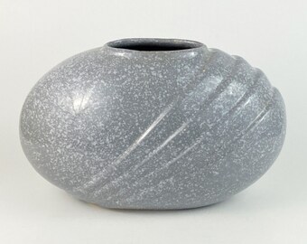 Vintage Art Deco style oval vase mcm gray speckled ceramic home decor retro boho mid century geometric