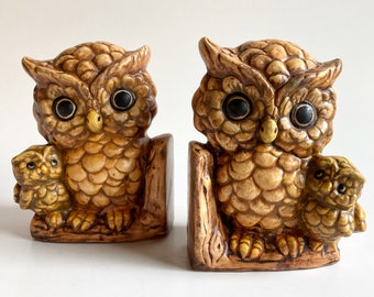 Vintage 1970’s ceramic owl bookends owls retro kitschy kitsch home decor library books shelf organization