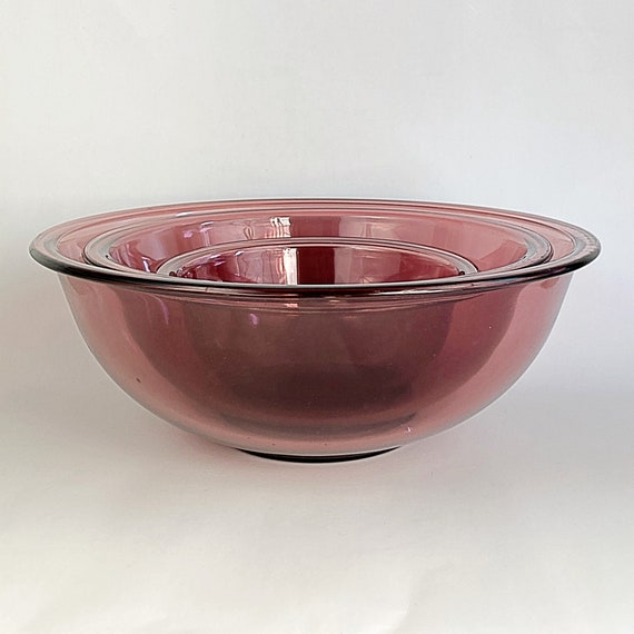 Pyrex Cranberry/amythest Mixing Bowls, Glass Mixing Bowls, MCM 