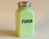 Vintage 1930 s Jeannette jadeite flour shaker uranium Vaseline depression glass collectible retro kitchenware decor Jeanette jadite