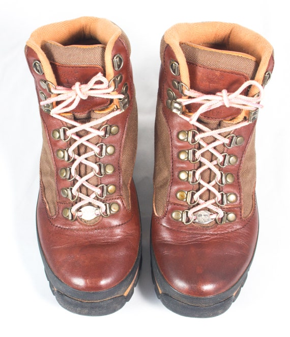 VTG 90's size 7 Women's Brown Leather & Canvas Hi… - image 4