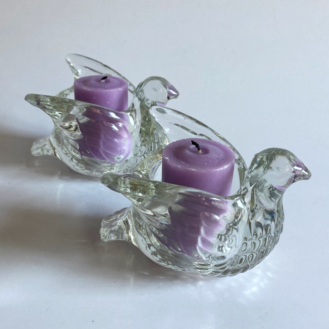 Vintage Clear Glass Dove Votive Candle Holders Avon Birds Home Decor