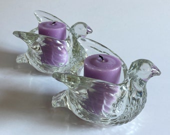 Vintage clear glass dove votive candle holders Avon birds home decor doves bird retro