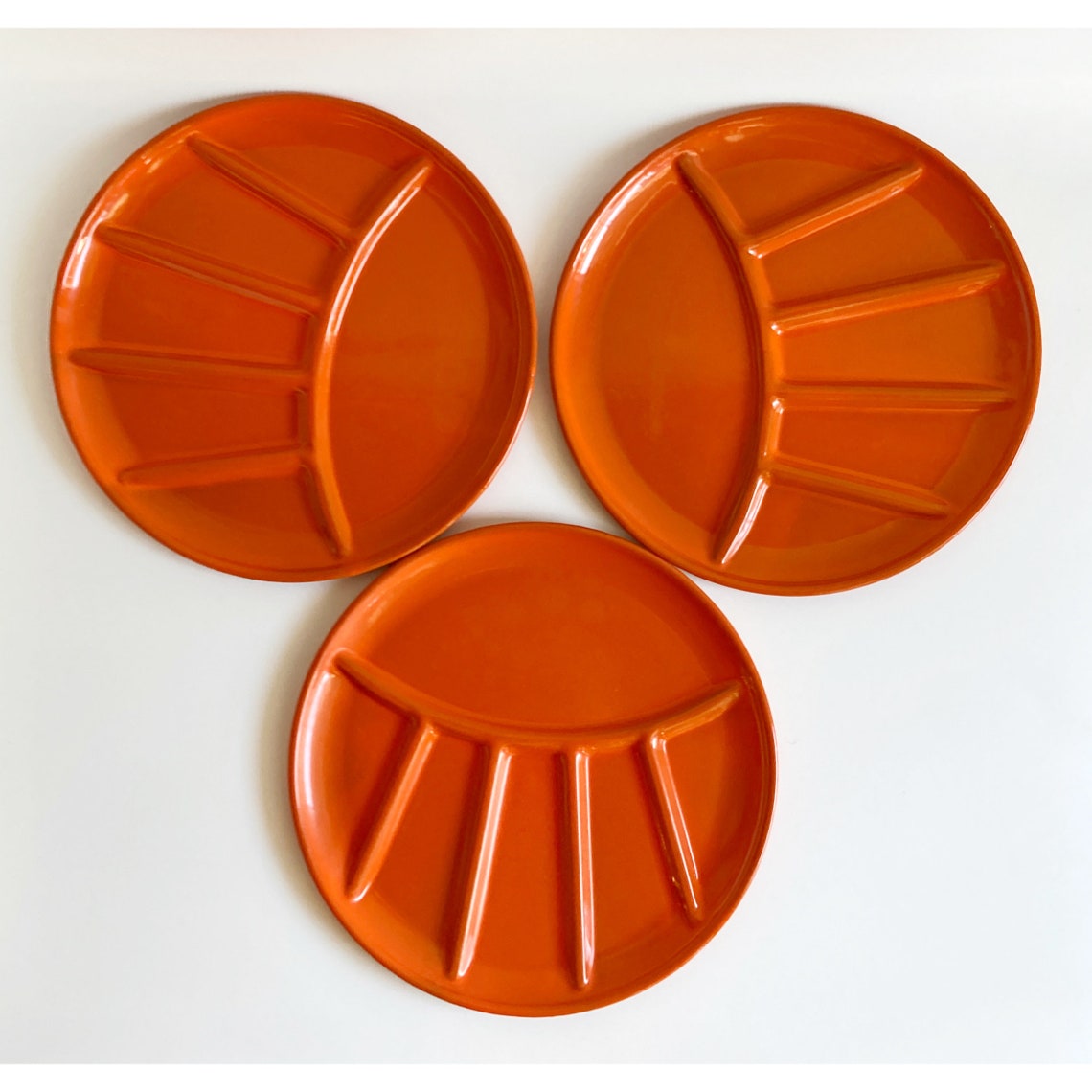 Vintage 1970s retro orange enamel divided plates plate Japan Etsy