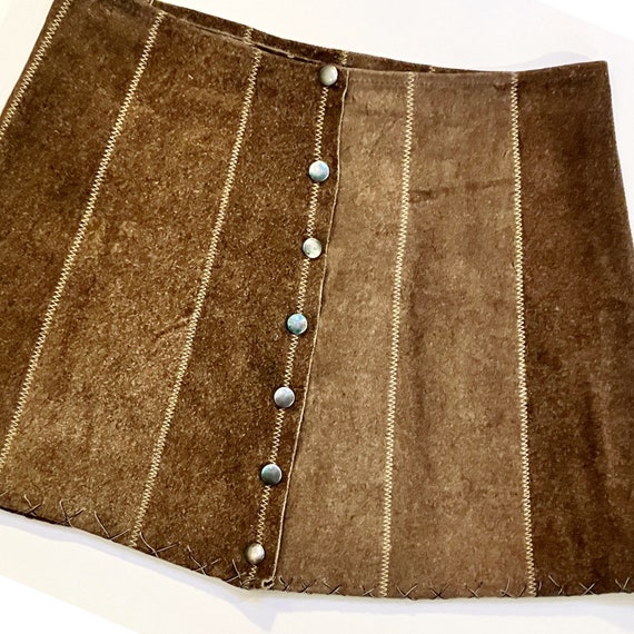 Vintage 1960’s brown suede leather mini skirt hip… - image 3