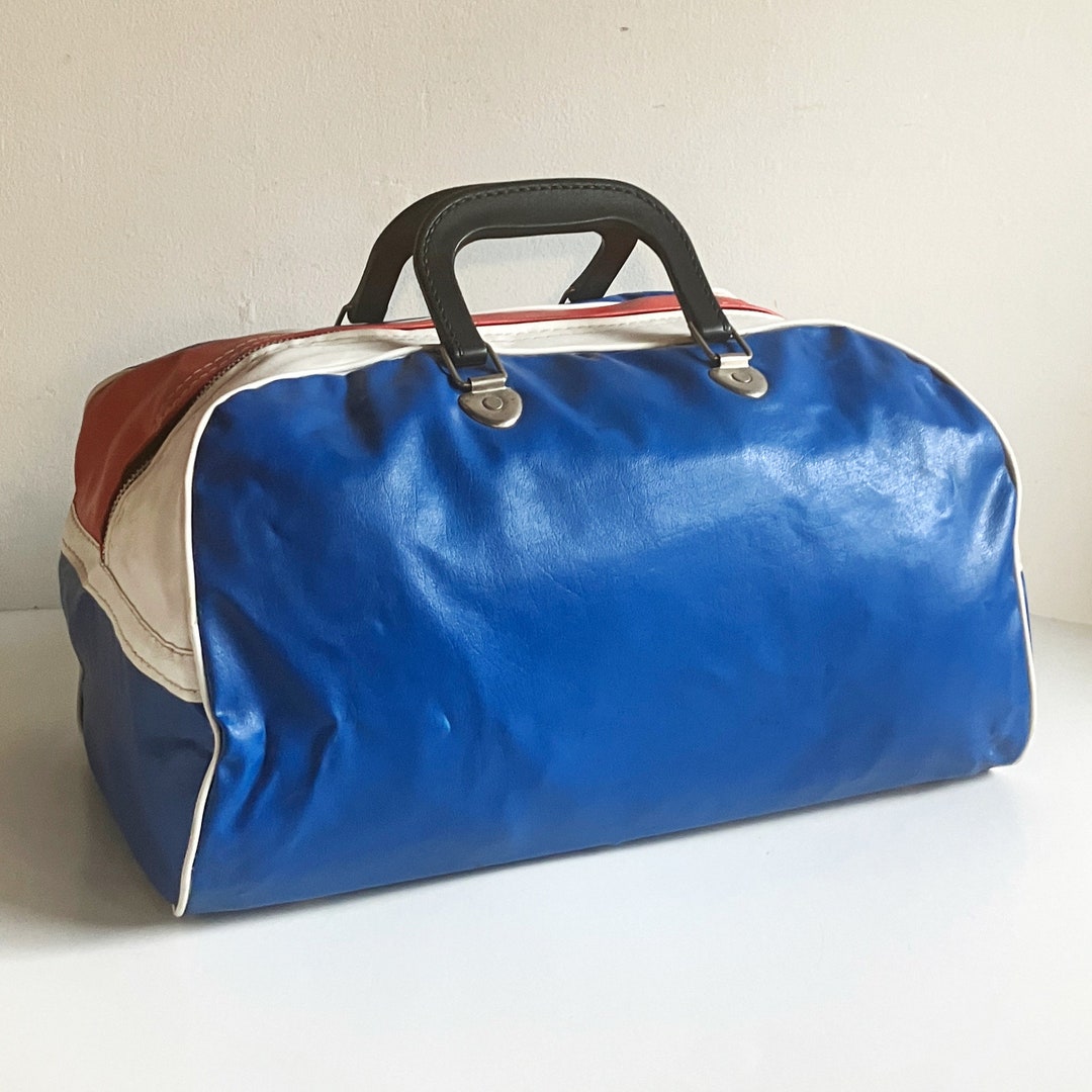 Vintage Red White Blue Vinyl Duffel Bag Duffle Overnight Retro Etsy