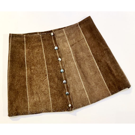 Vintage 1960’s brown suede leather mini skirt hip… - image 1