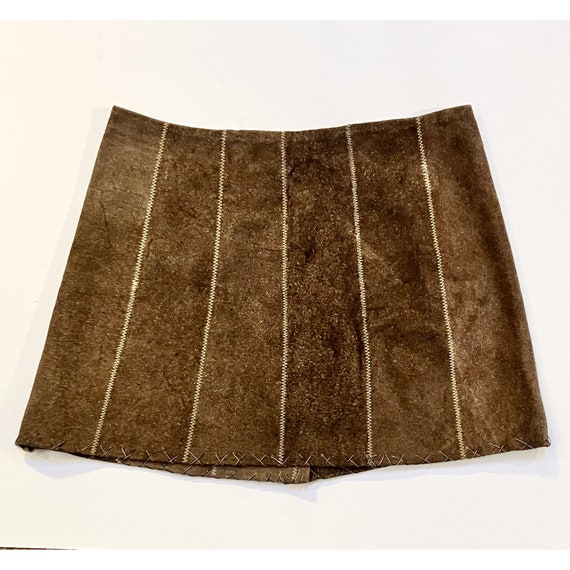 Vintage 1960’s brown suede leather mini skirt hip… - image 7