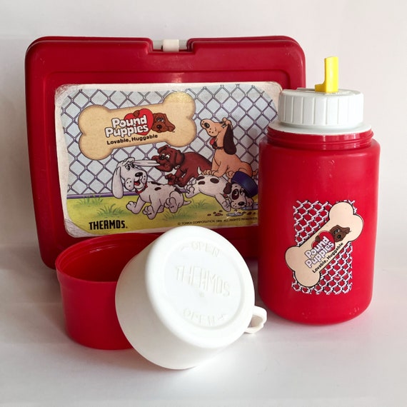 Vintage 1980s Pound Puppies Lunch Box Thermos Brand Blue 