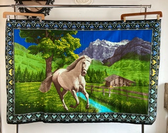 Vintage huge felt wall hanging horse and mountains scenic home decor wall decor tapestry retro boho