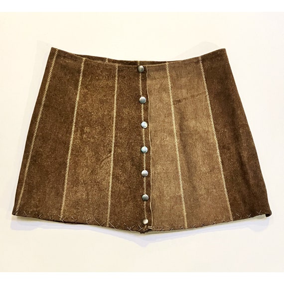 Vintage 1960’s brown suede leather mini skirt hip… - image 2