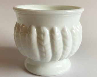 Vintage mid century milk glass compote pedestal white planter home decor kitchenware tableware centerpiece leaves bowl