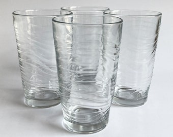 Vintage Libbey heavy glass wavy tumblers glasses juice orbita waves optical wave clear glass