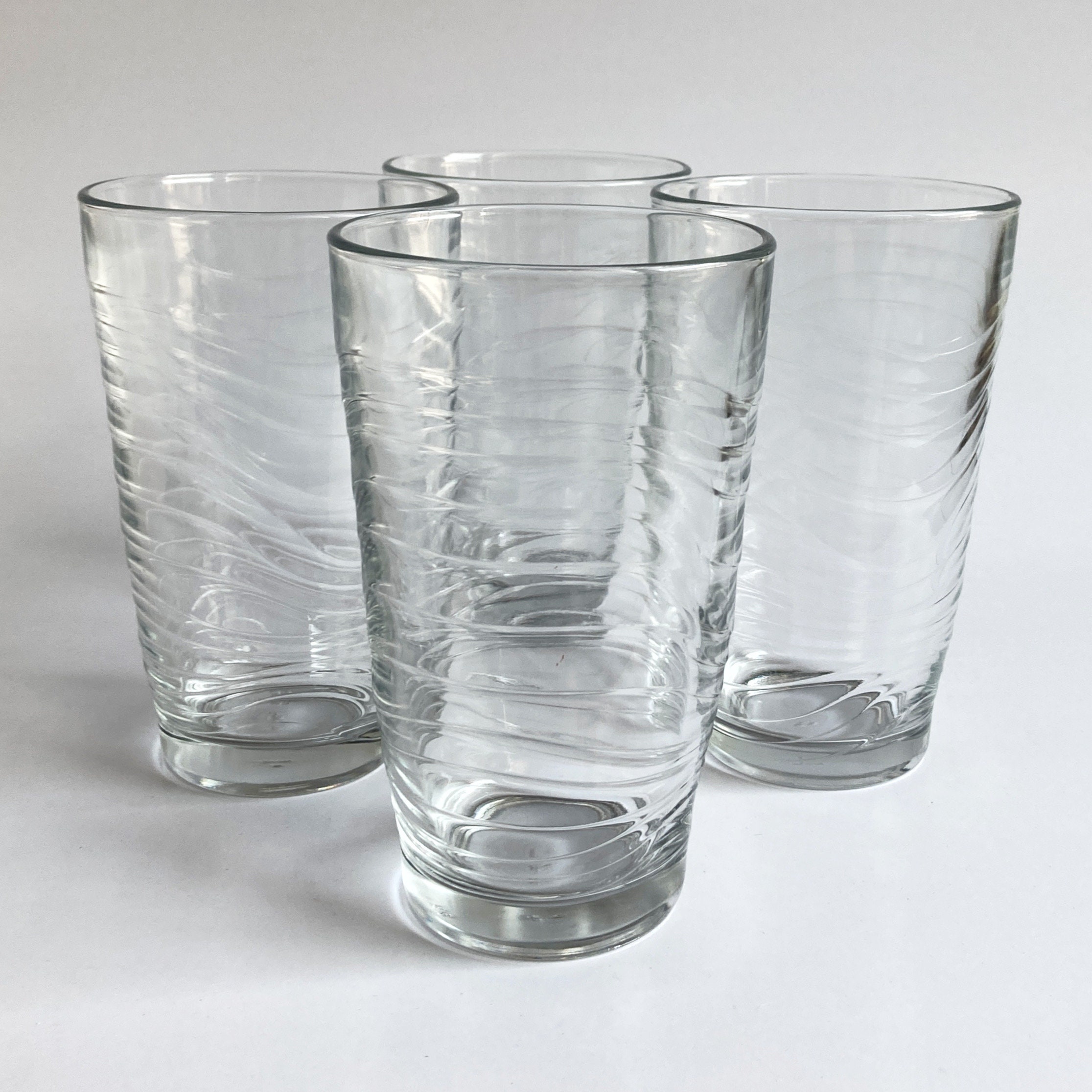 Vintage Libbey Heavy Glass Wavy Tumblers Glasses Juice Orbita Waves