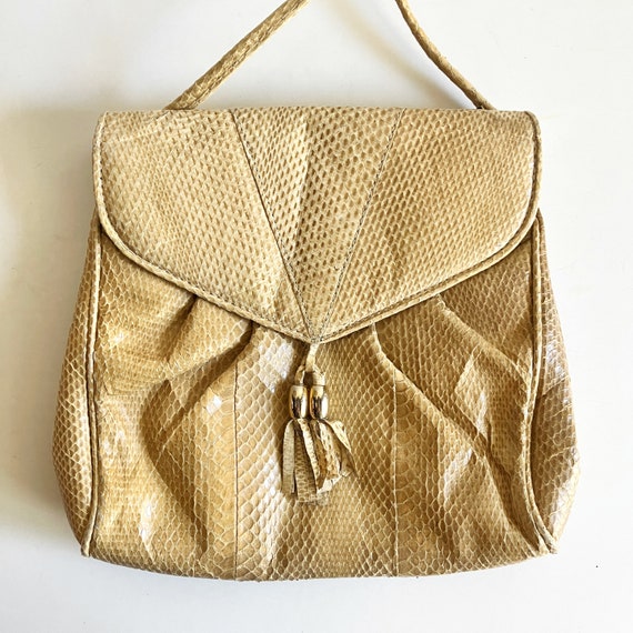 Vintage snakeskin shoulder bag purse handbag lord… - image 4