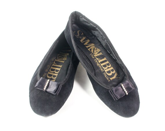 VTG 90's size 9 1/2 Women's Black Suede Ballet Fl… - image 1