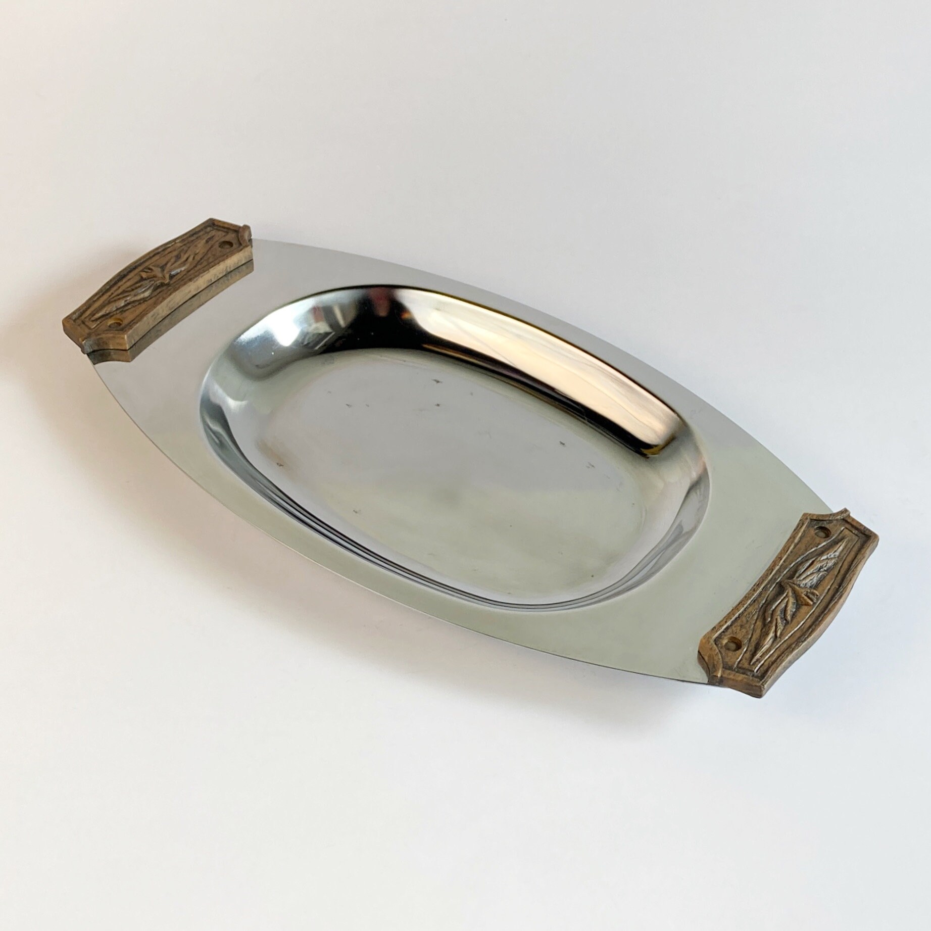 Vintage Mcm Stahl Serviertablett mit Kunstholz Griffe Teller | Etsy