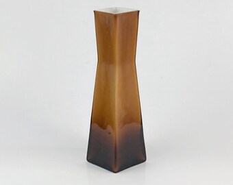 Vintage cased glass brown ombré geometric flower vase mod mcm mid century retro home decor boho