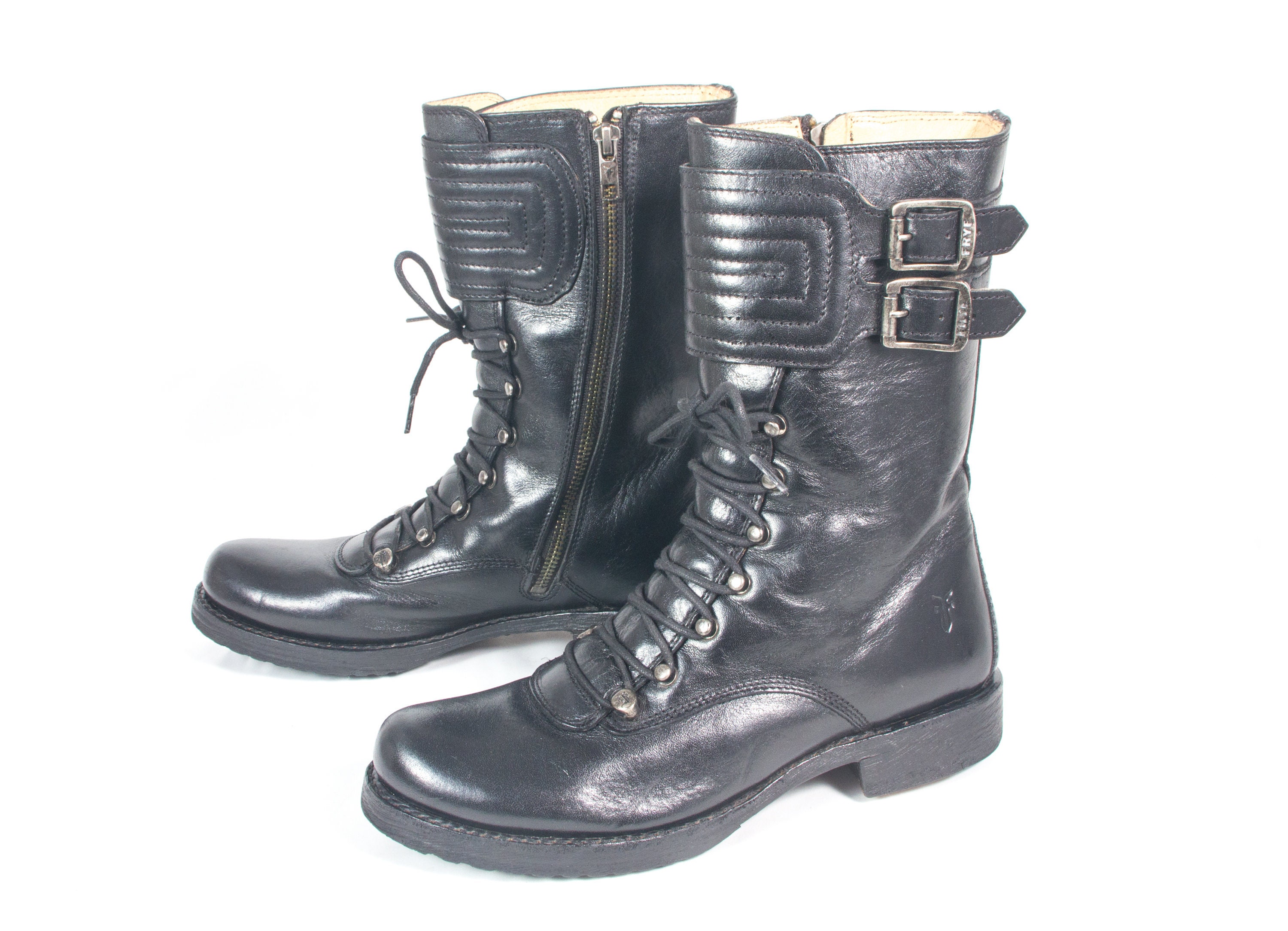 womens black leather moto boots