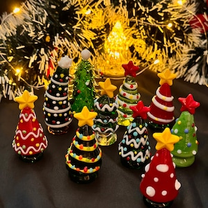 Customized Fairy Garden Miniatures, Fairy House, Handmade Lampwork Glass Miniature Christmas Trees, Christmas Miniatures, Miniature Trees
