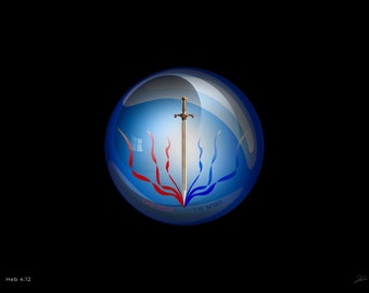 The Word, The Soul, and The Spirit. The sword of the word. Symbolic Painting, Christians inspirational gift. Faith art. Unique style art.