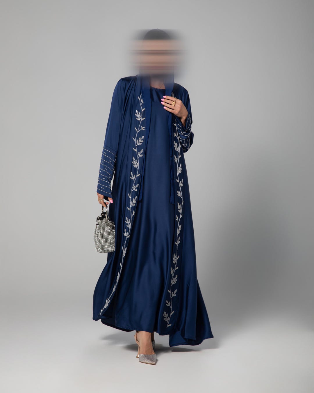 Amani Textured Abaya Outer - Ash Blue main image 0