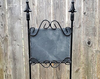 7L X 9W Black Wrought Iron Lawn and Garden Decorative Slate Sign Holder