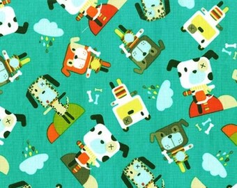 QUILTING FABRIC: Bot Boy Dogs in Teal for Michael Miller - 1 Yard