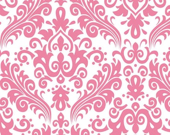 Large Damask in Hot Pink on White Cotton for Riley Blake Designs - 1 Yard