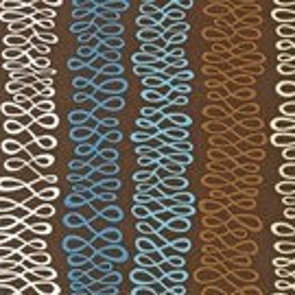 SALE - Organic Cotton Free to Grow Brown Blue Gold Retro Fabric- 10" x 45"