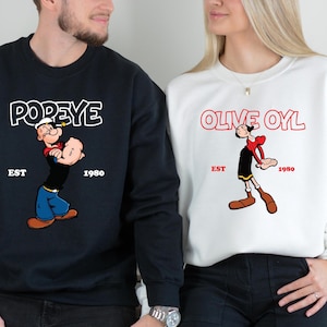 Couple Popey And Olive Ol Sweatshirt,Cartoon Movie Matching Shirt,Couple Matching University Shirt, Couple Maching Embroidery Gift,