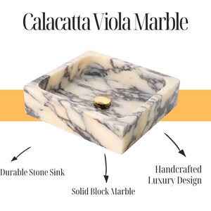 Lavabo de Mármol Calacatta Viola, Pila de Piedra Cuadrada, Lavabo Sobre Encimera a Medida imagen 13